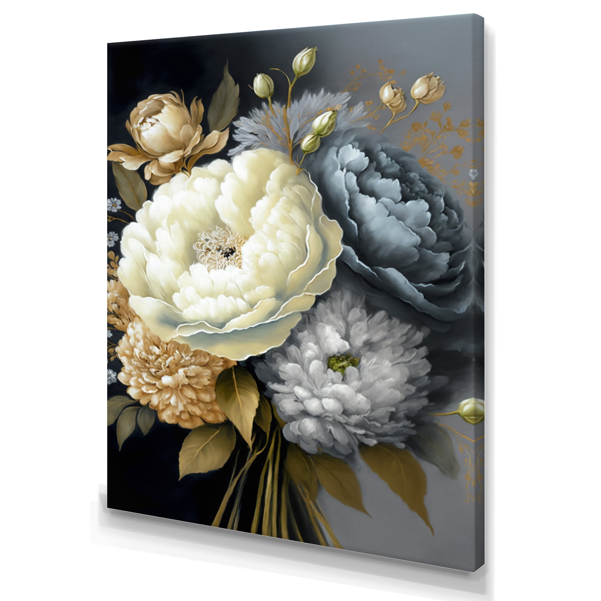 Designart White, Blue And Grey Peony Bouquet II Canvas Wall Art