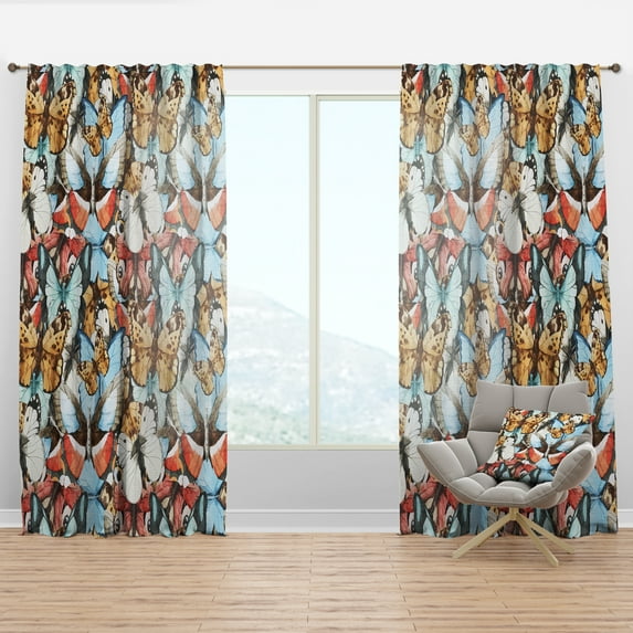 Designart 'White Blue Red and Brown Butterfly Pattern' Animals Curtain Panel