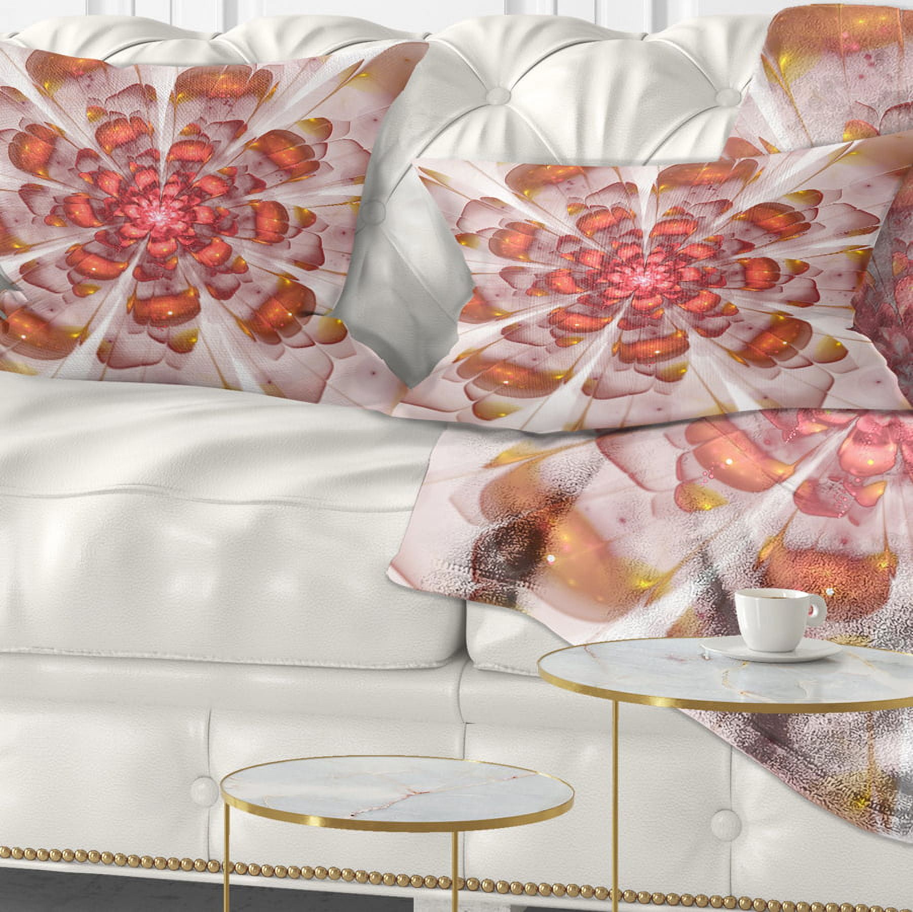 Designart White Brown Fractal Flower - Floral Throw Pillow - 12x20