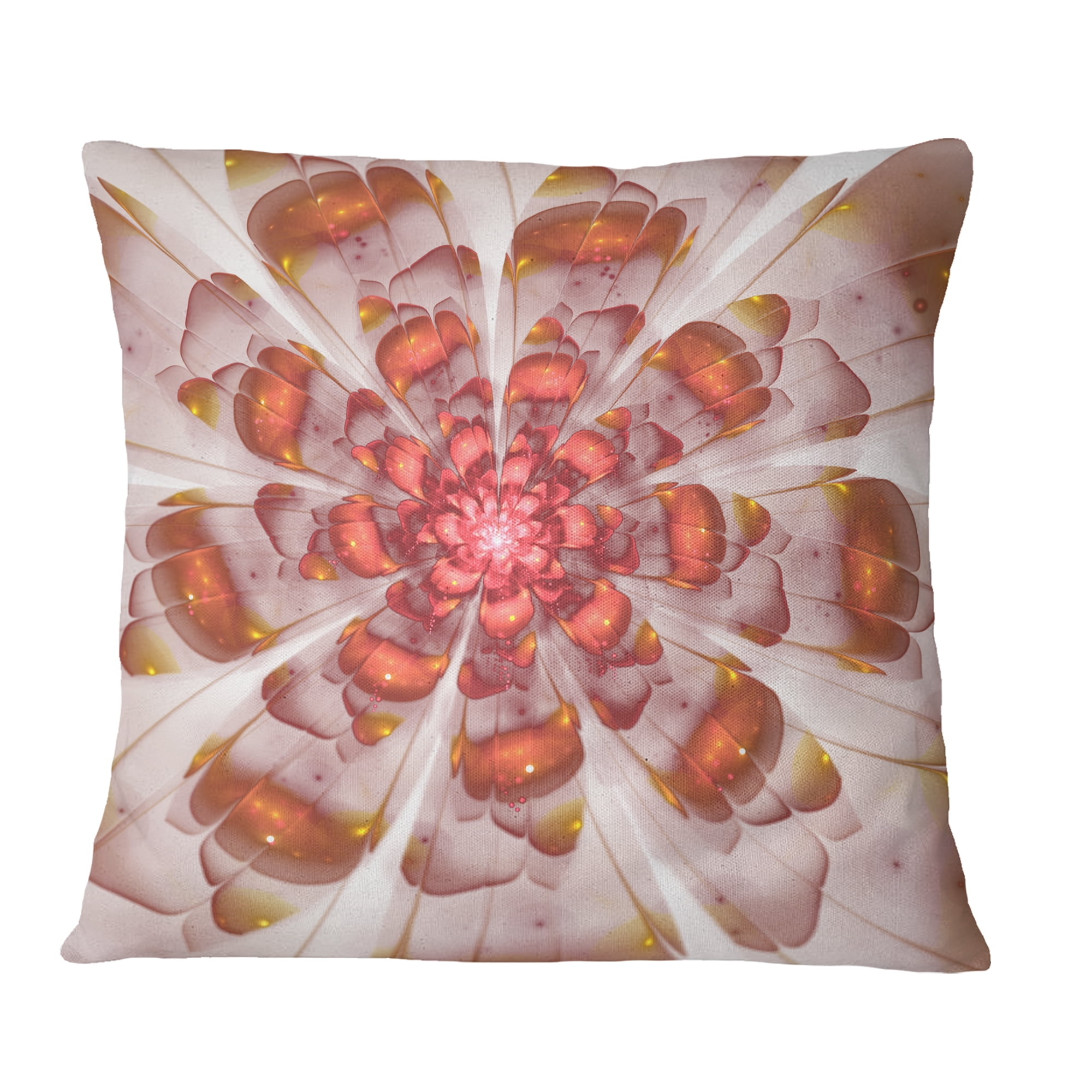 Designart White Brown Fractal Flower - Floral Throw Pillow - 18x18