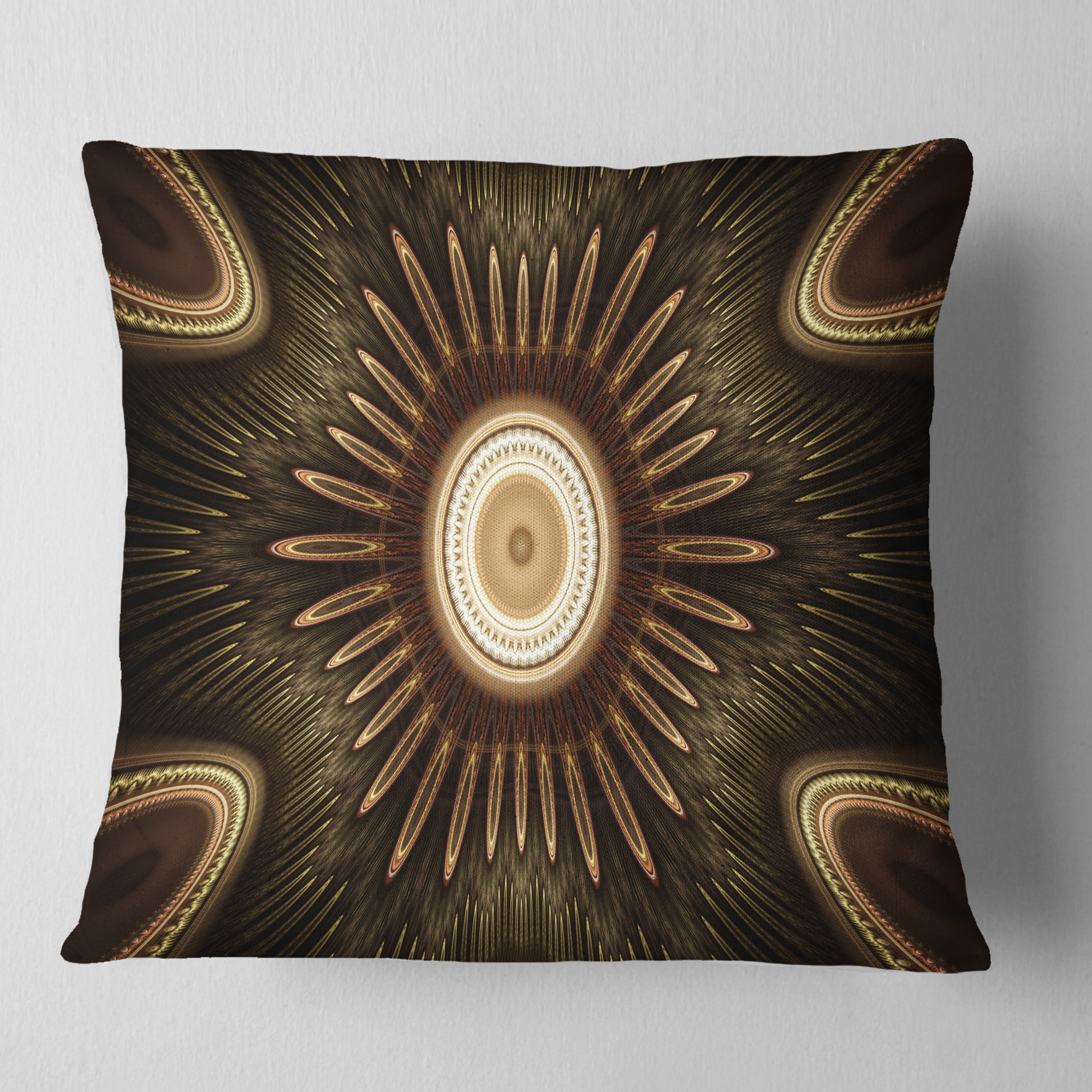 Designart White Brown Rounded Fractal Flower - Floral Throw Pillow - 16x16