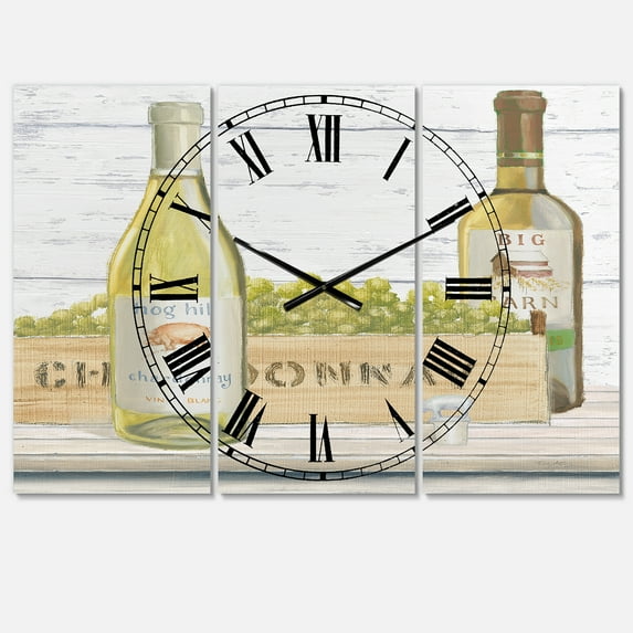 Designart 'White Chardonnay Wine Bottles' Farmhouse Wall Clock