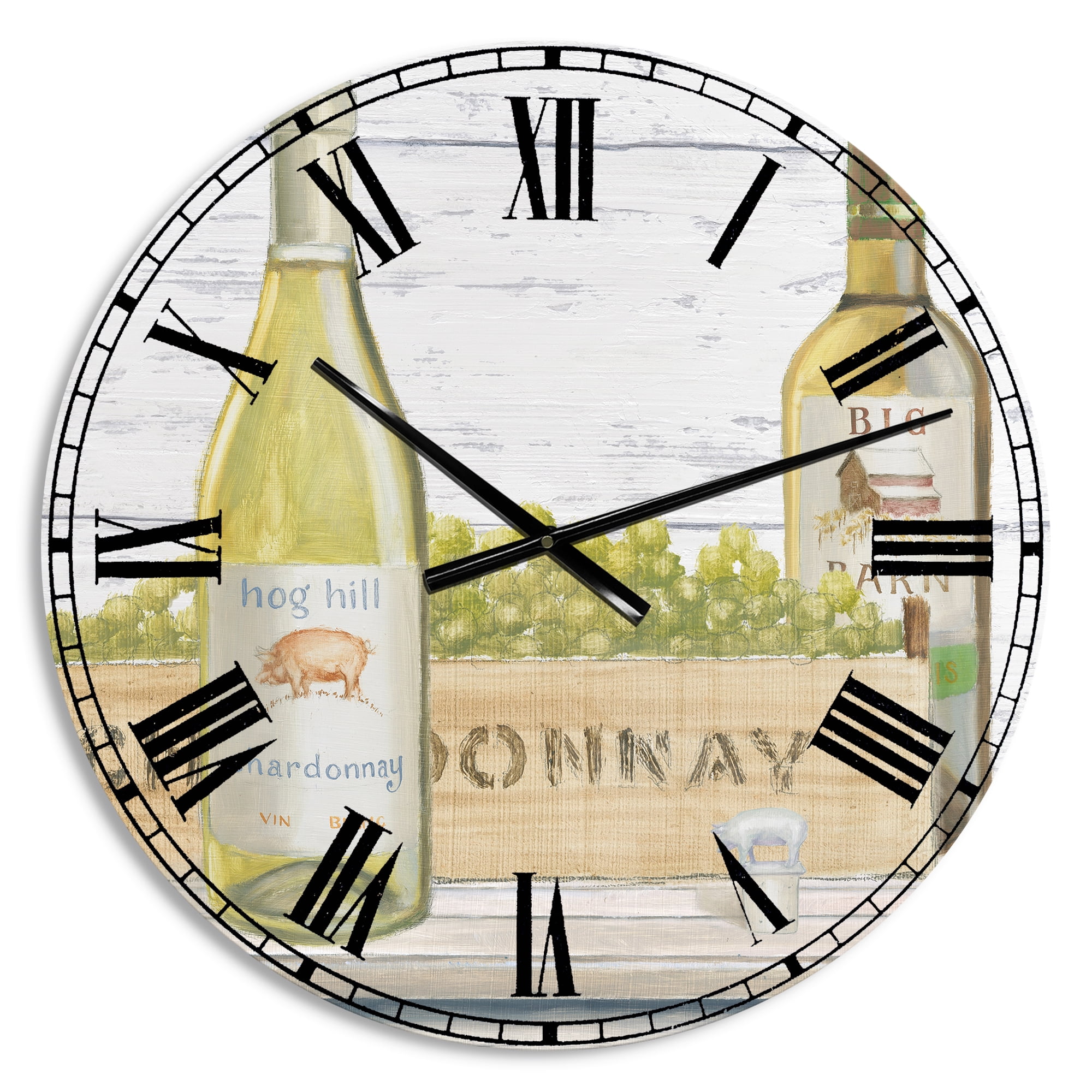 Designart 'White Chardonnay Wine Bottles' Farmhouse wall clock