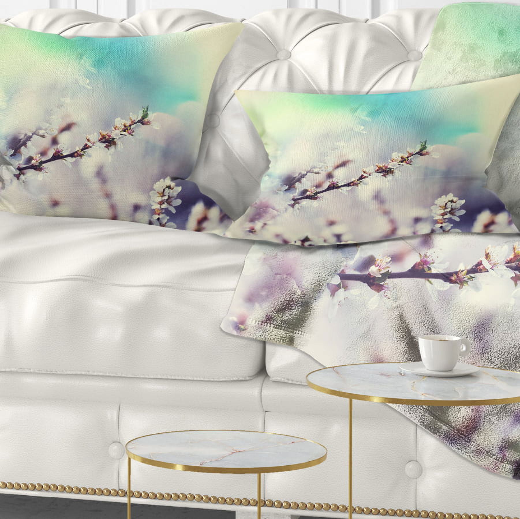 Designart White Cherry Blossoming Flowers - Floral Throw Pillow - 12x20