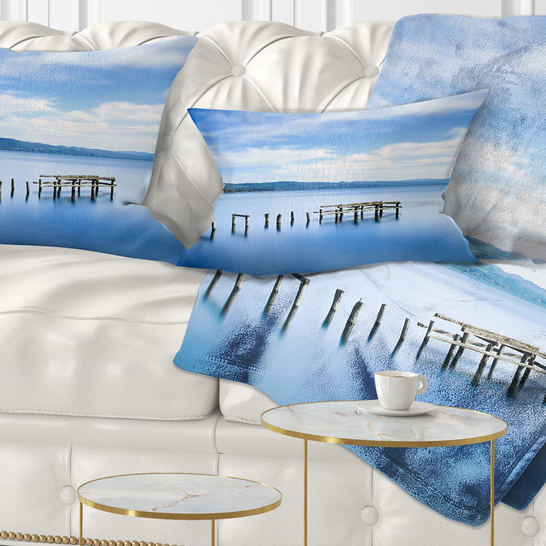 Designart White Clouds and Blue Sea - Seascape Throw Pillow - 12x20