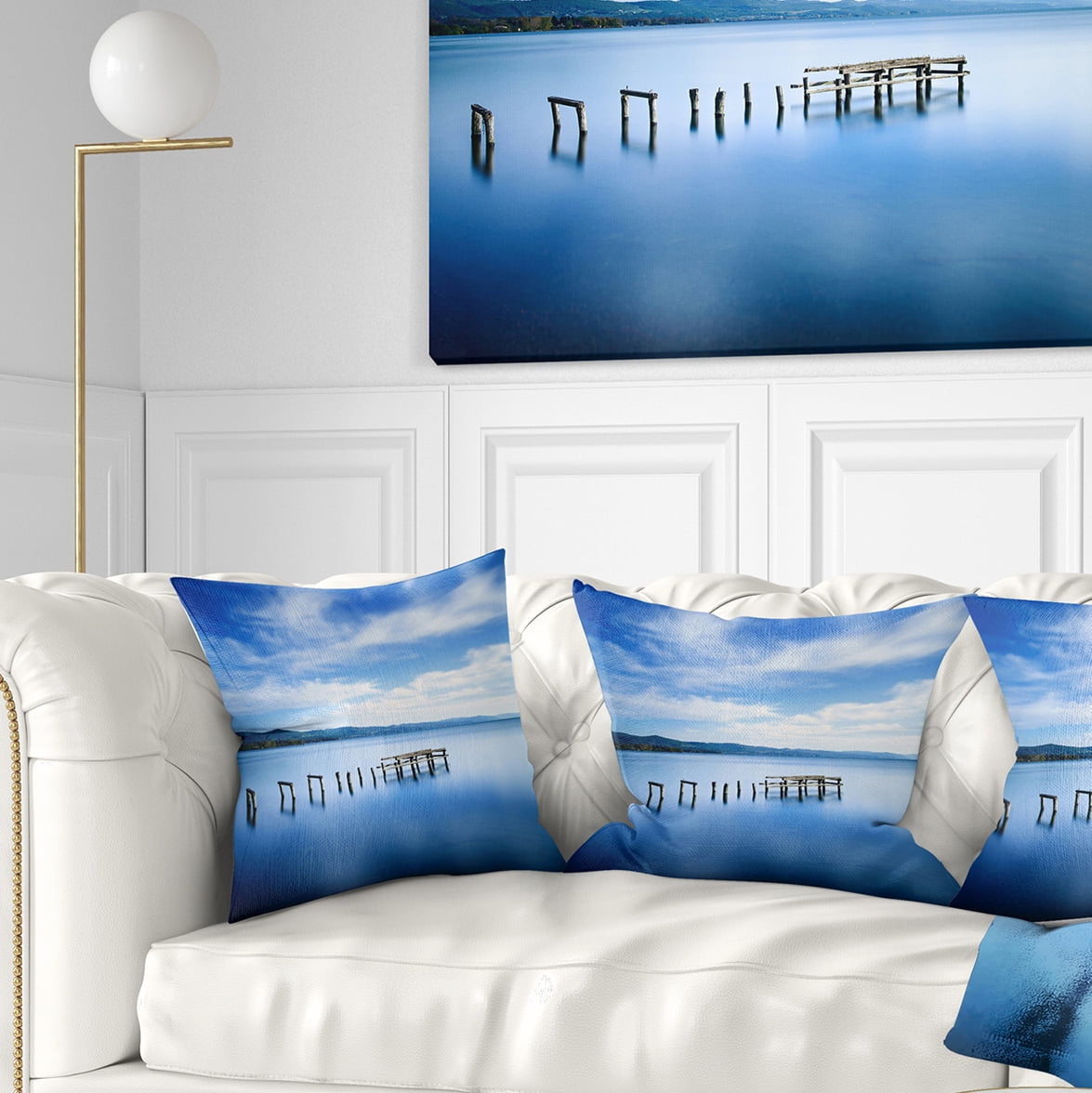 Designart White Clouds and Blue Sea - Seascape Throw Pillow - 18x18