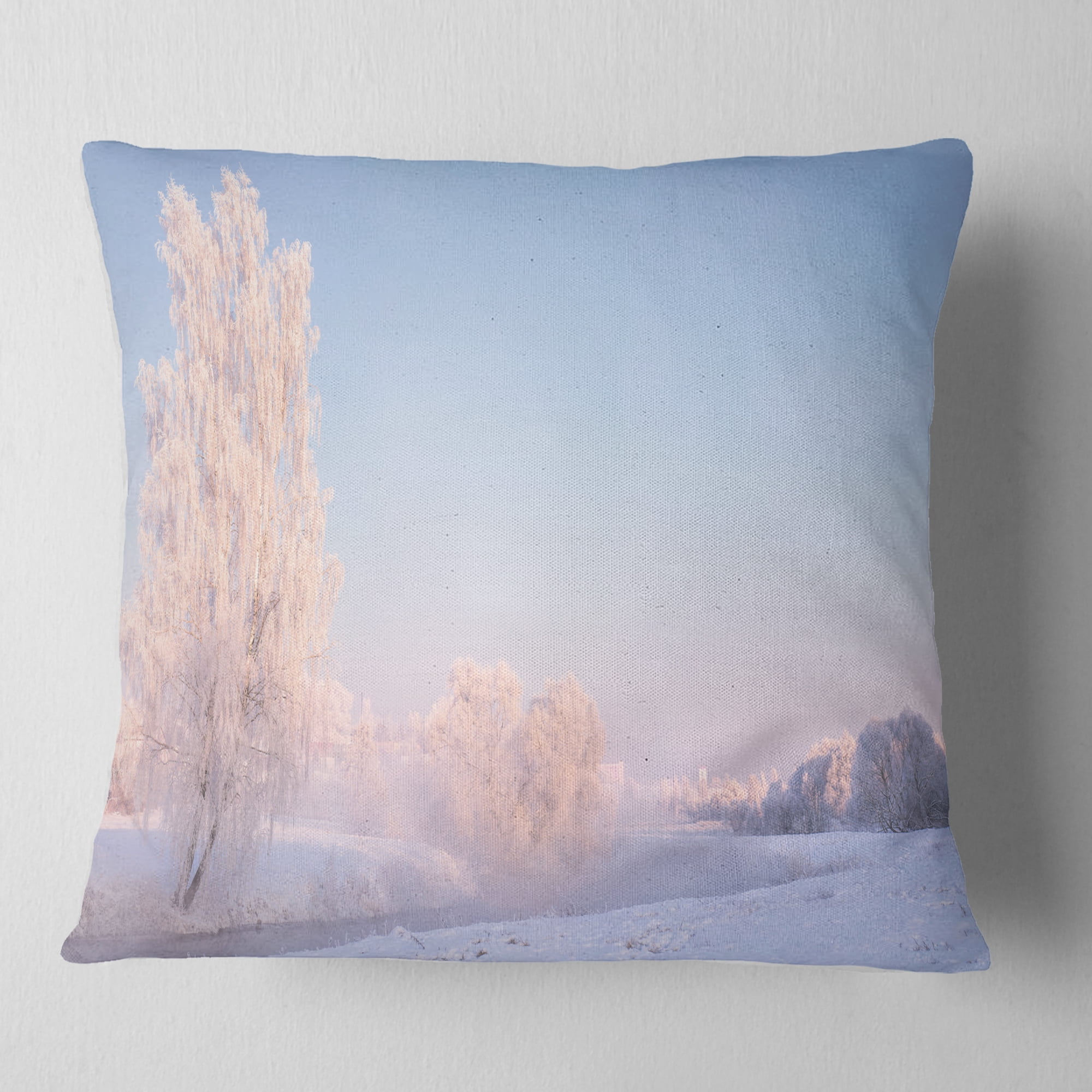 Designart White Crystal Tree and Landscape - Landscape Printed Throw Pillow - 18x18