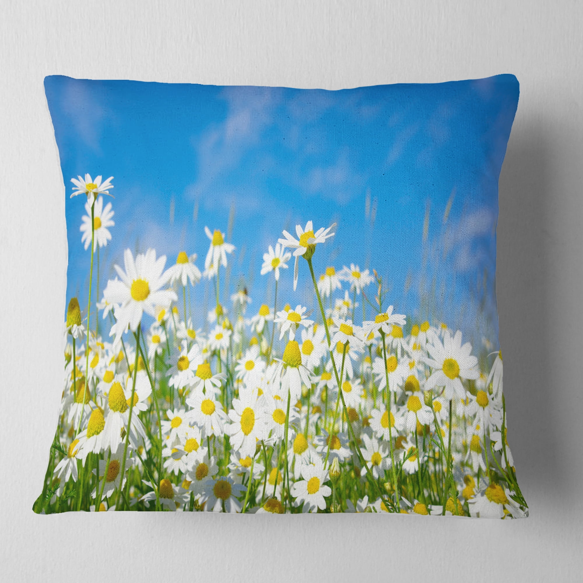 Designart White Daisies under Bright Blue Sky - Floral Throw Pillow - 18x18