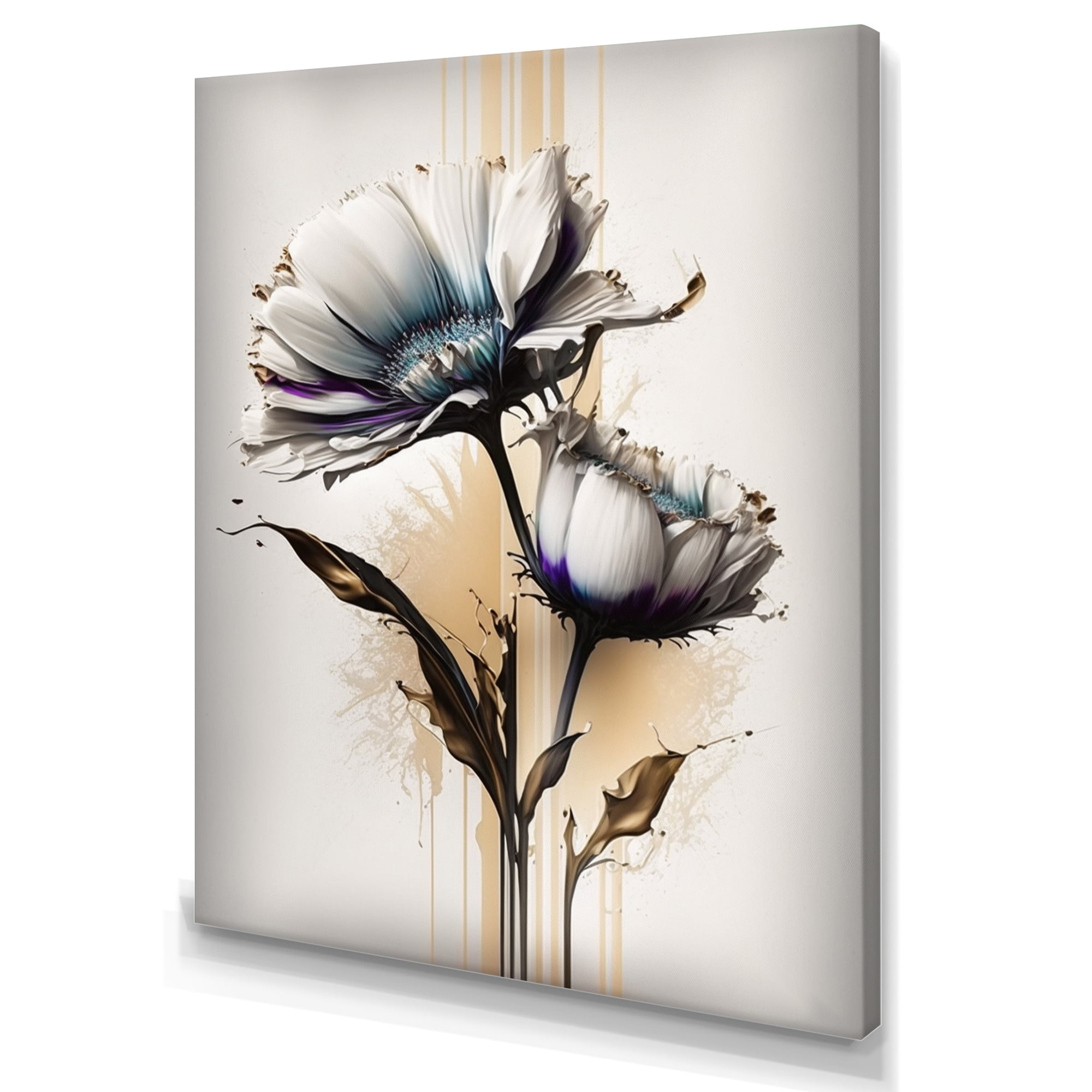 Designart White Daisy Flower On Golden Beige Paint Canvas Wall Art