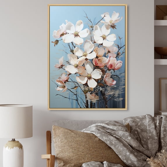 Designart "White Dogwood expression II" Floral & Botanical Floater Framed Canvas Art Print