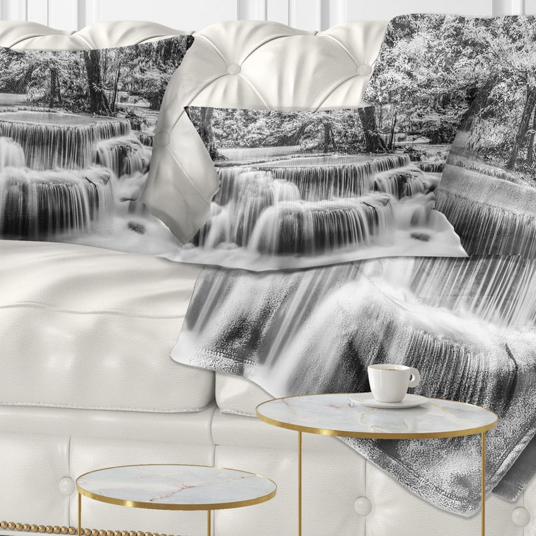 Designart White Erawan Waterfall - Landscape Photography Throw Pillow - 12x20
