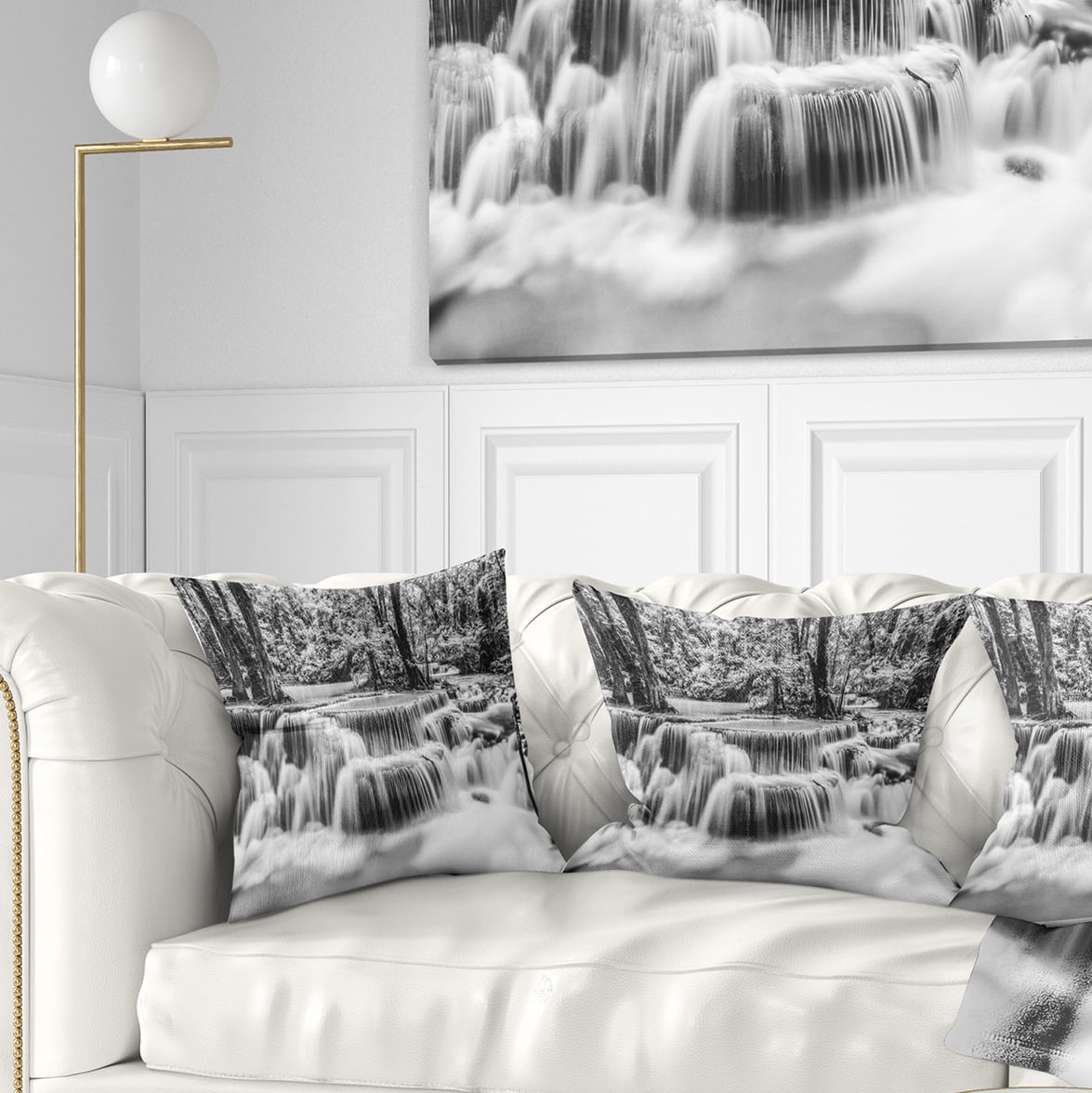 Designart White Erawan Waterfall - Landscape Photography Throw Pillow - 18x18