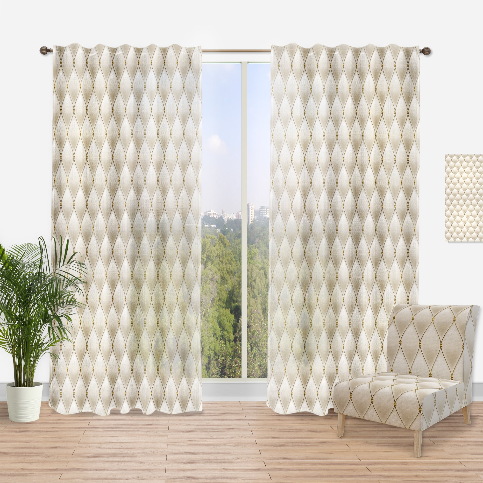 Designart 'White Fancy Leather Sofa' Mid-Century Modern Curtain Panel
