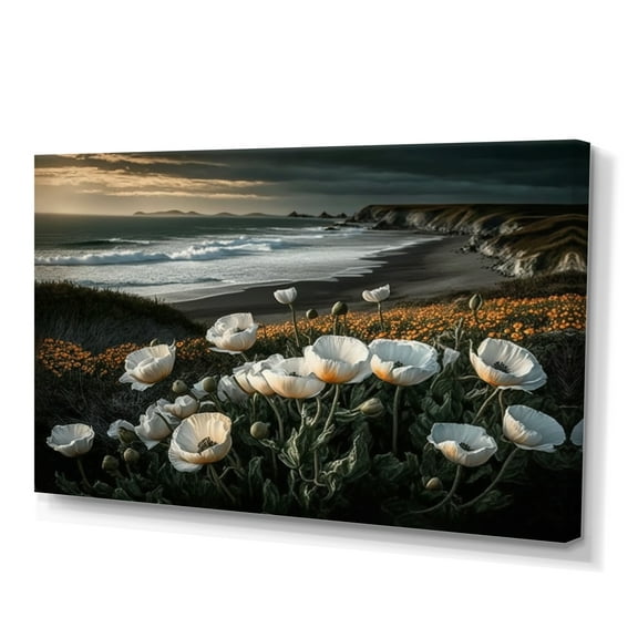 Designart White Flowers By The Coast II Canvas Wall Art