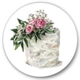 thumbnail image 1 of Designart 'White Flowers and Pink Roses On Cake' Traditional Circle Metal Wall Art 11x11 - Disc of 11, 1 of 5