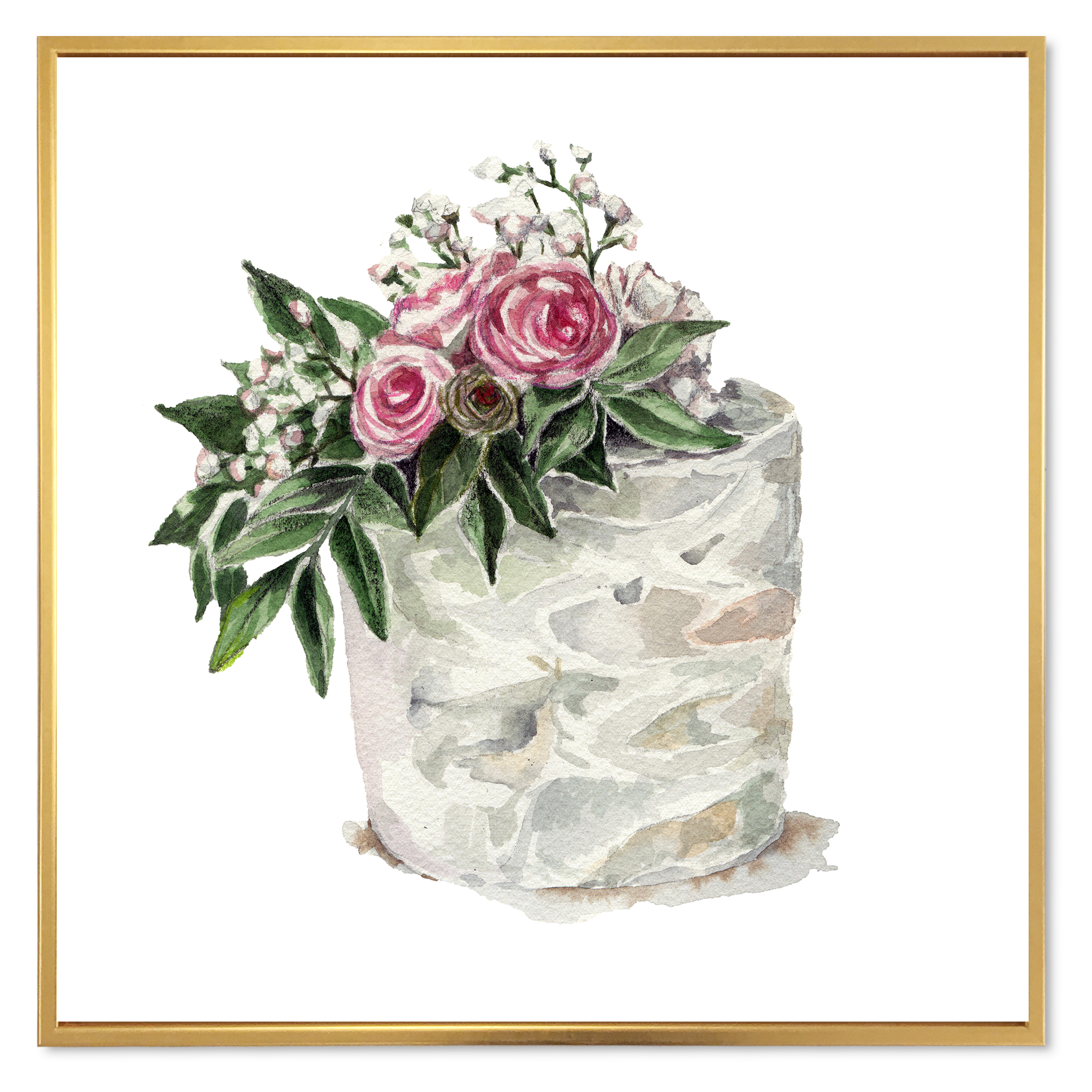 Designart 'White Flowers and Pink Roses On Cake' Traditional Framed Canvas Wall Art Print