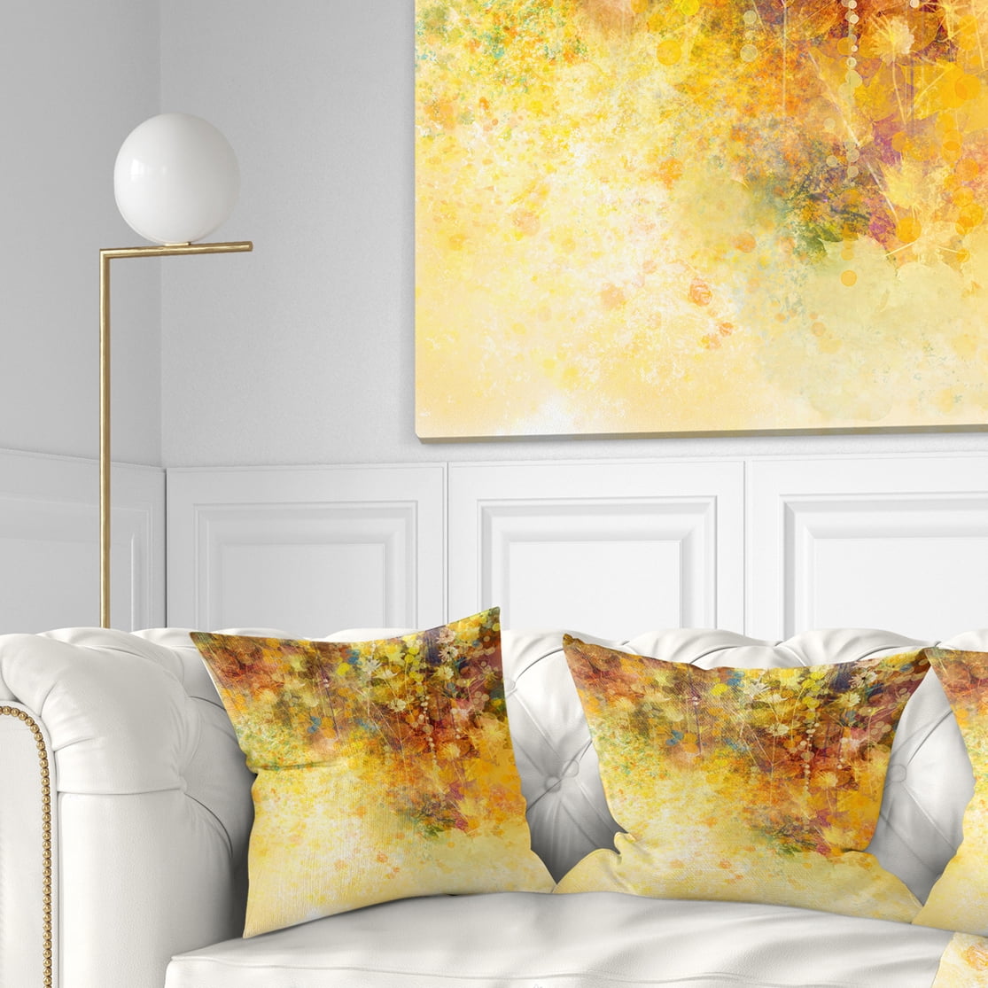 Designart White Flowers and Soft Color Leaves - Floral Throw Pillow - 18x18
