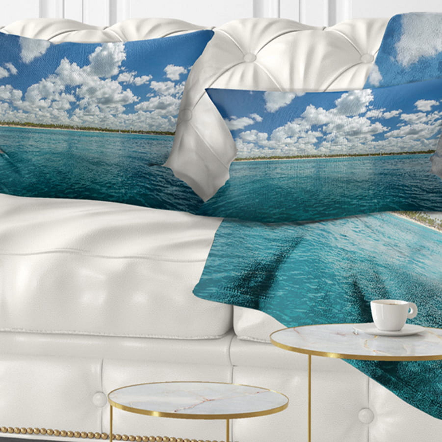 Designart White Fluffy Clouds Over Sea - Oversized Beach Throw Pillow - 12x20