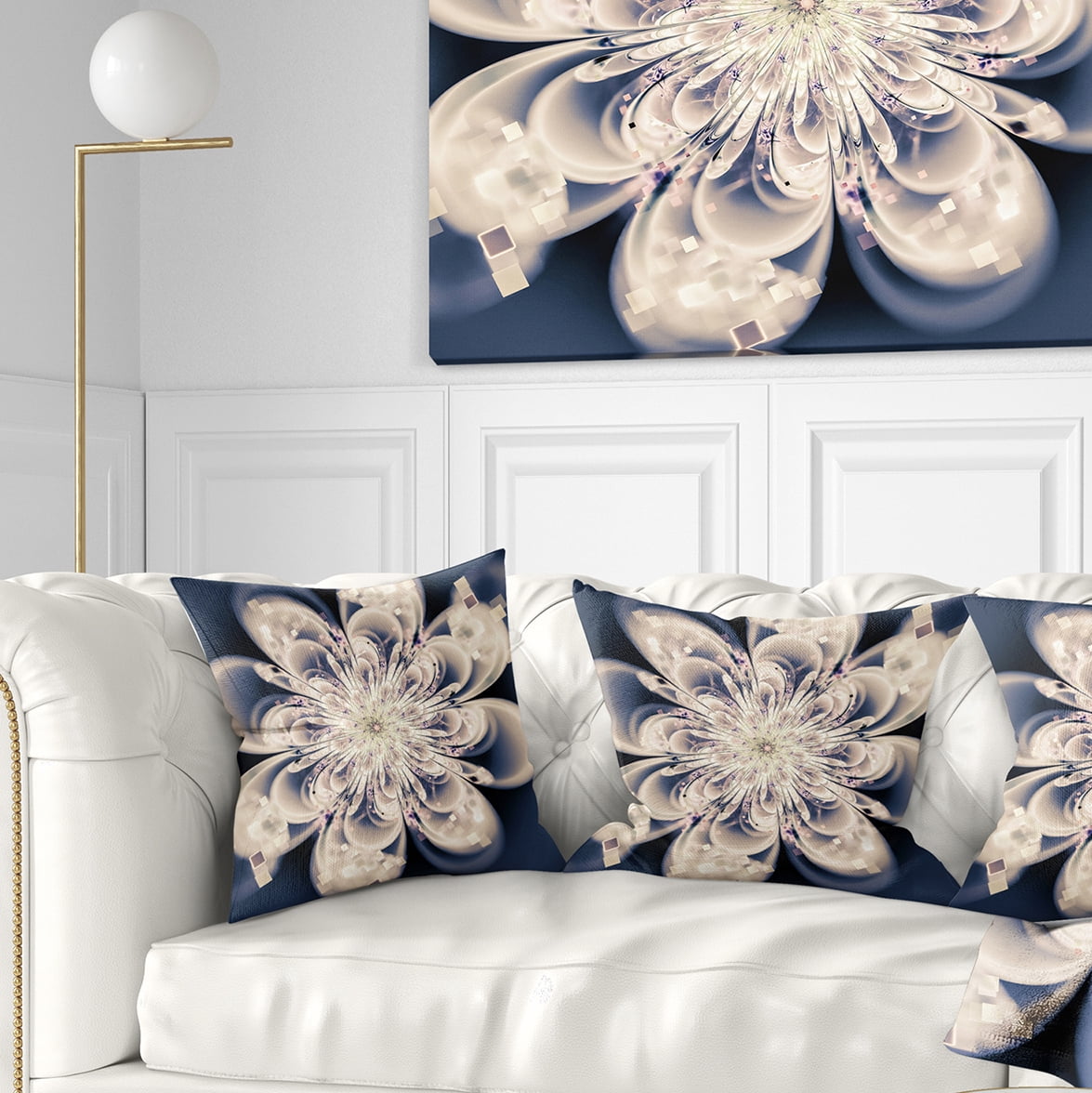 Designart White Fractal Flower - Modern Floral Throw Pillow - 18x18