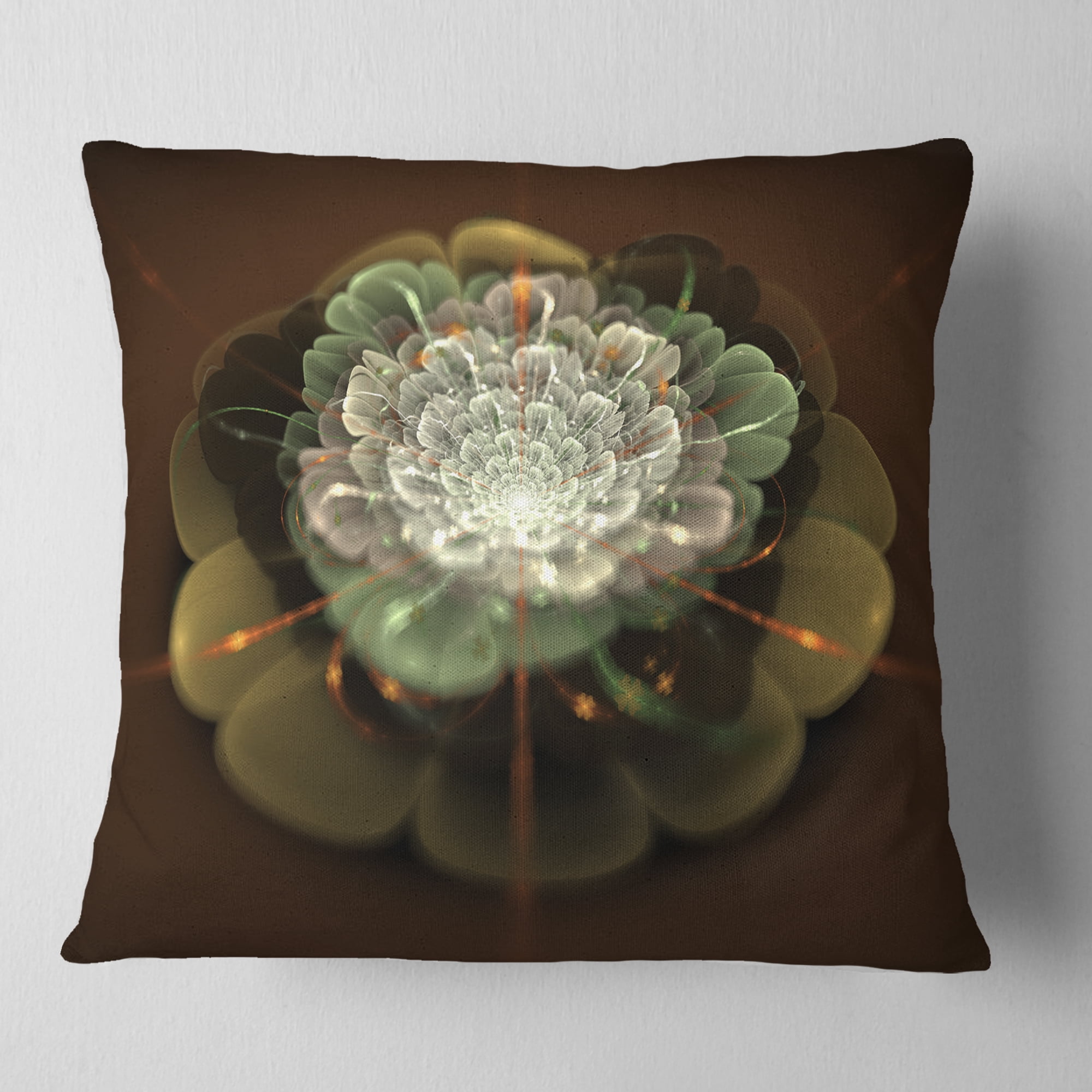 Designart White Fractal Flower on Brown - Flower Throw Pillow - 16x16