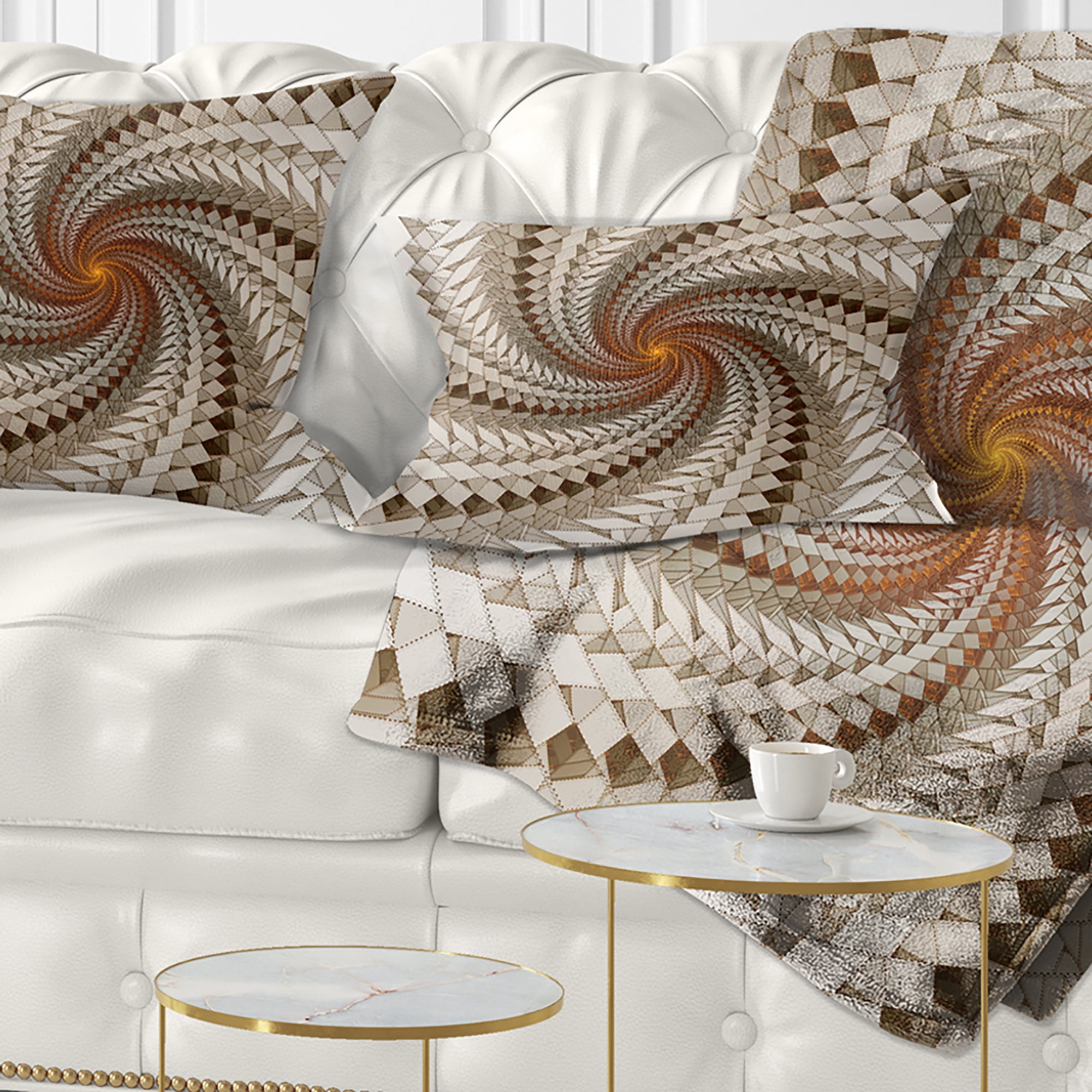 Designart White Fractal Spiral Pattern - Abstract Throw Pillow - 12x20