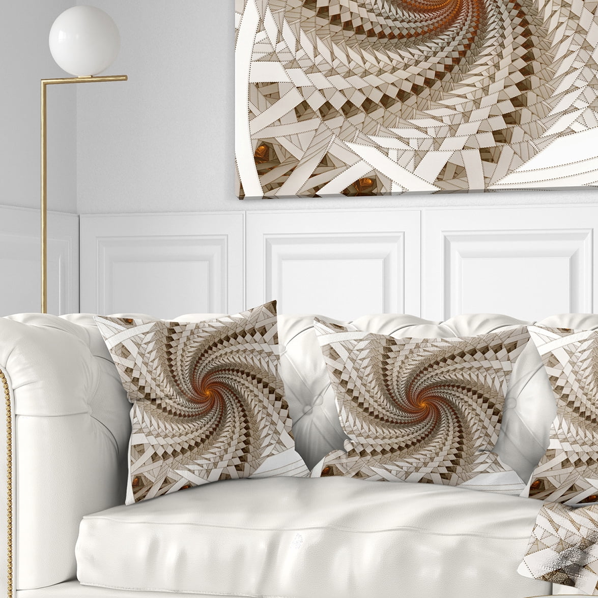 Designart White Fractal Spiral Pattern - Abstract Throw Pillow - 18x18