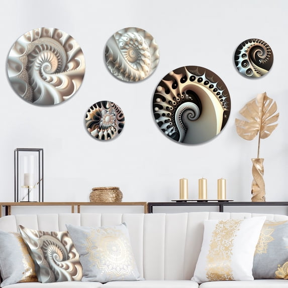 Designart "White Fractal Spiralling II" Modern Geometric Metal Wall Art Set of 5 Piece