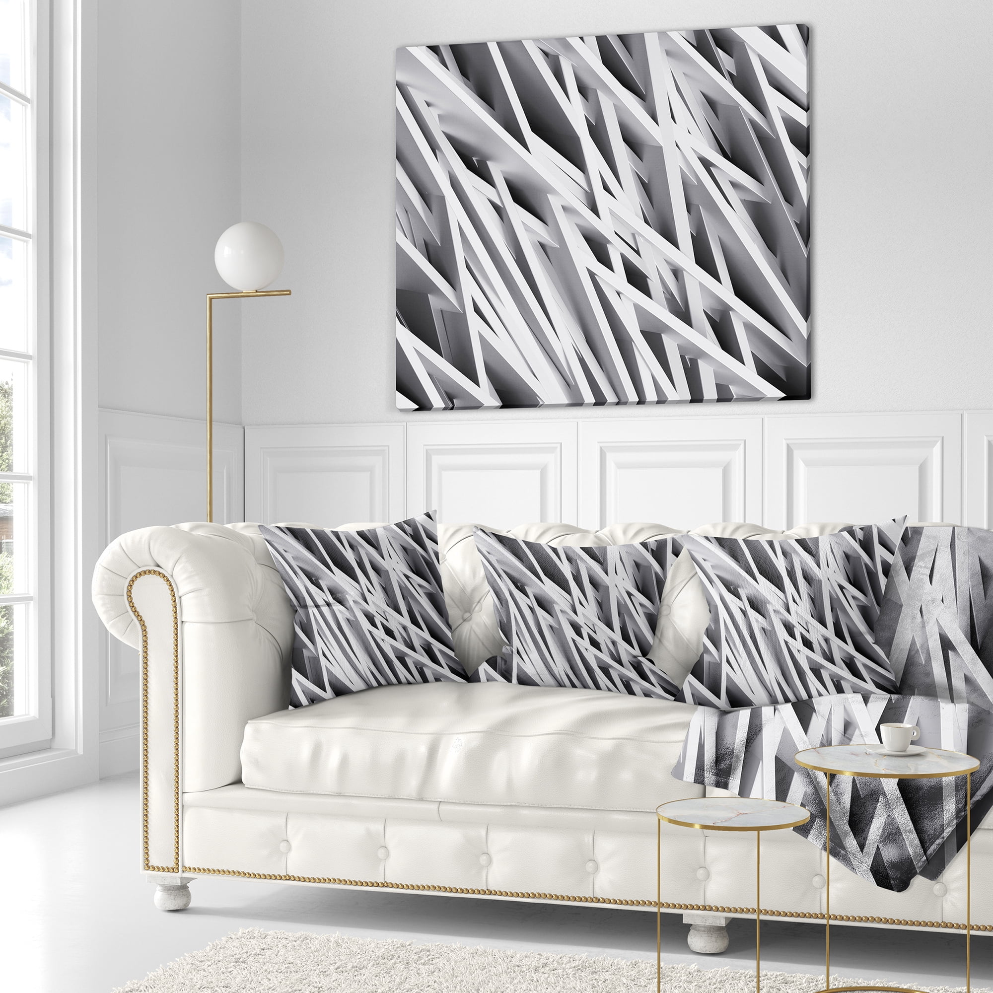 Designart White Geometric - Abstract Throw Pillow - 18x18