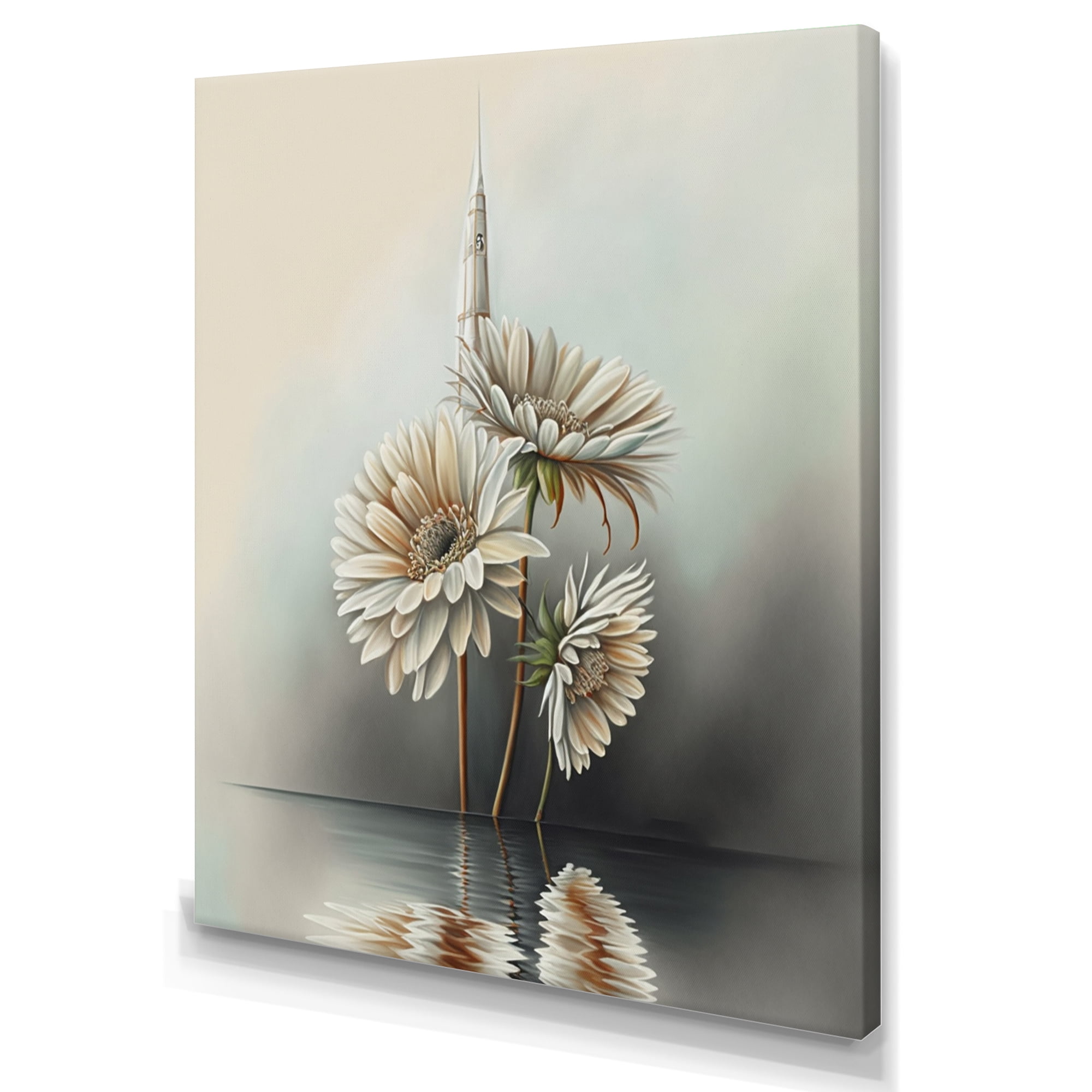 Designart White Gerber Flowers Hyperrealistic V Canvas Wall Art