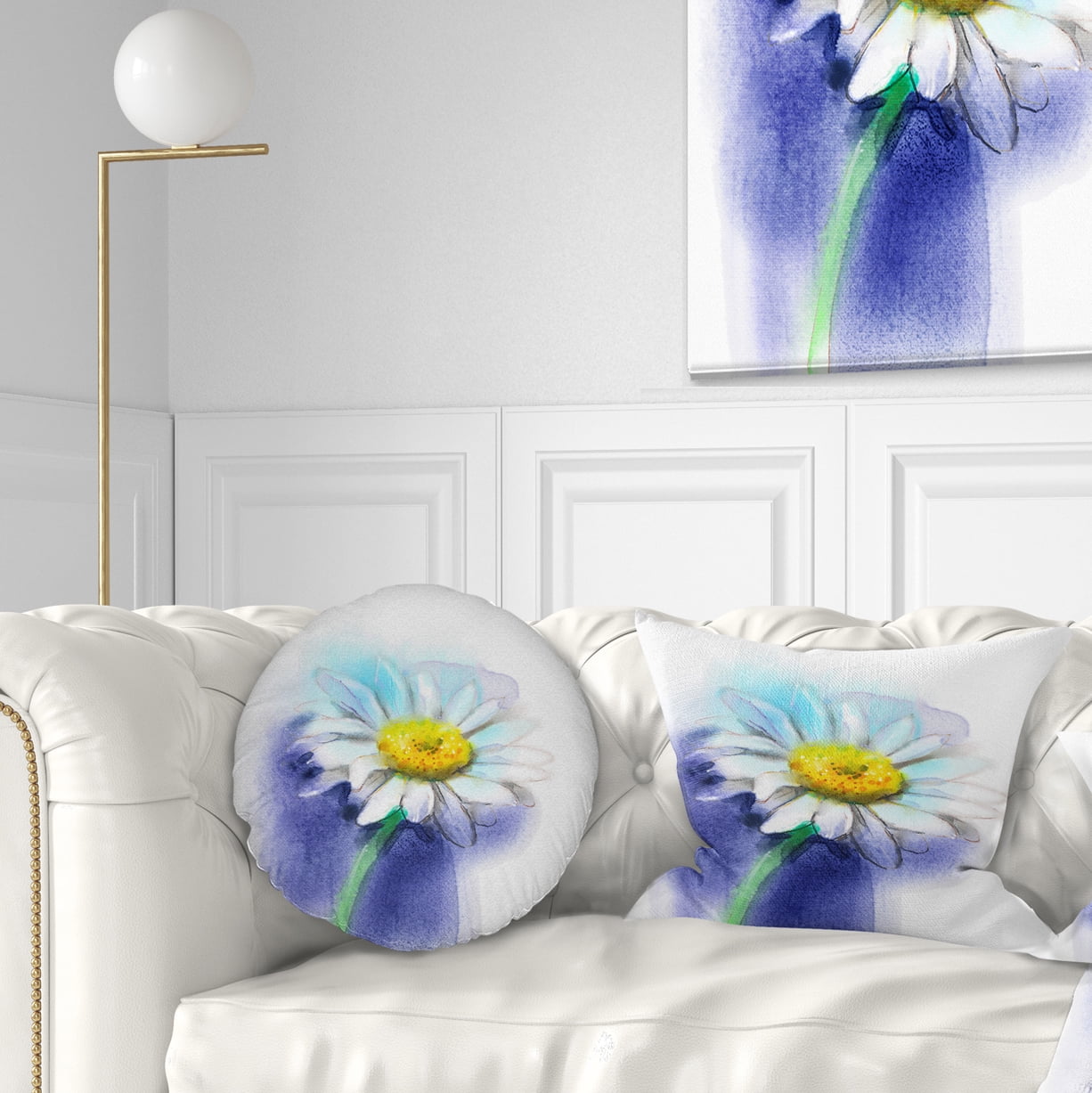 Designart White Gerbera Daisy in Blue - Flower Throw Pillow - 12x20