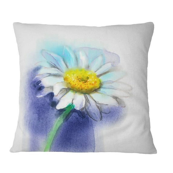 Designart White Gerbera Daisy in Blue - Flower Throw Pillow - 18x18