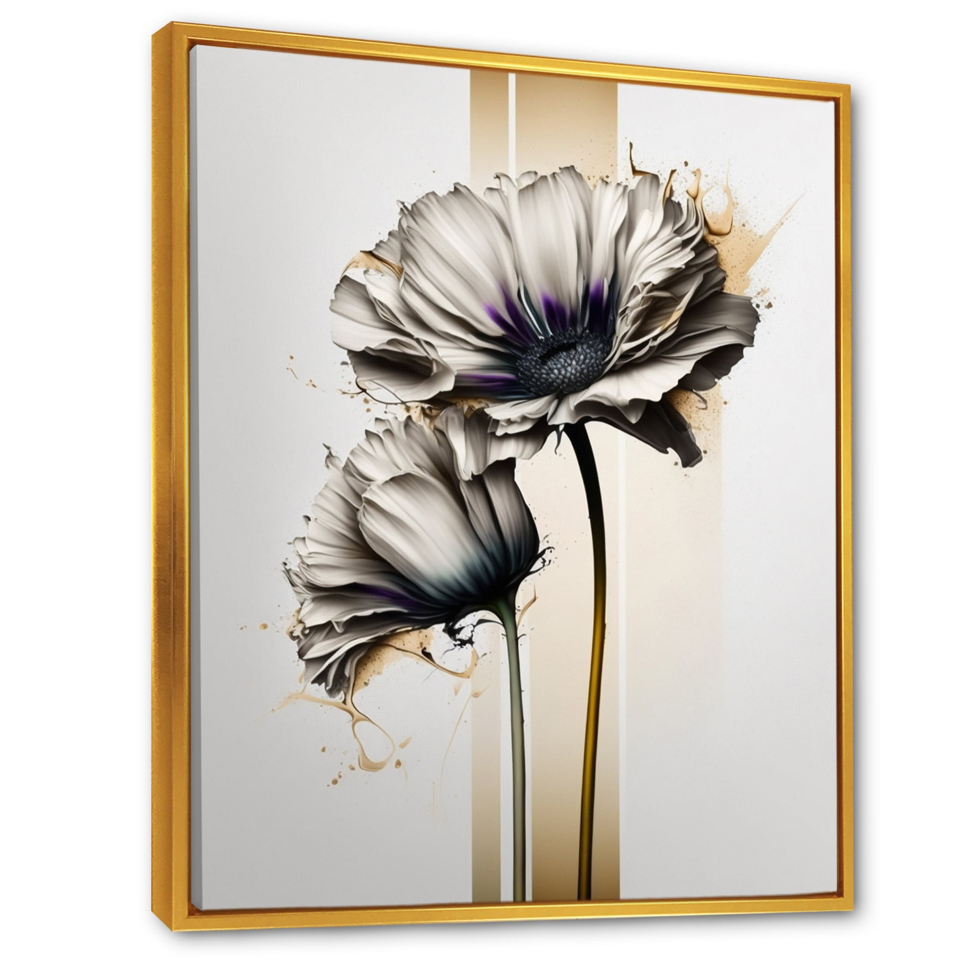 Designart 'White Gerbera Flower On Golden Beige Paint I' Canvas Wall Art