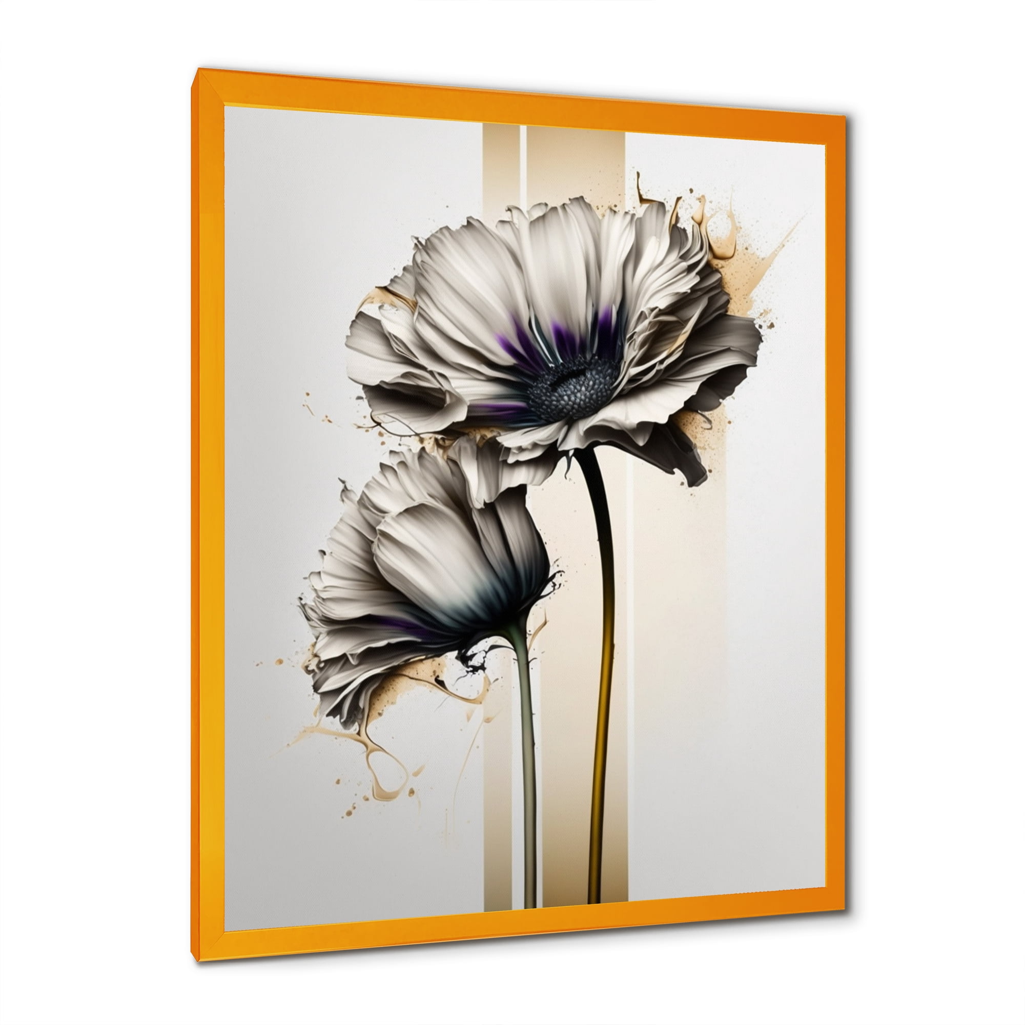 Designart 'White Gerbera Flower On Golden Beige Paint I' Canvas Wall Art