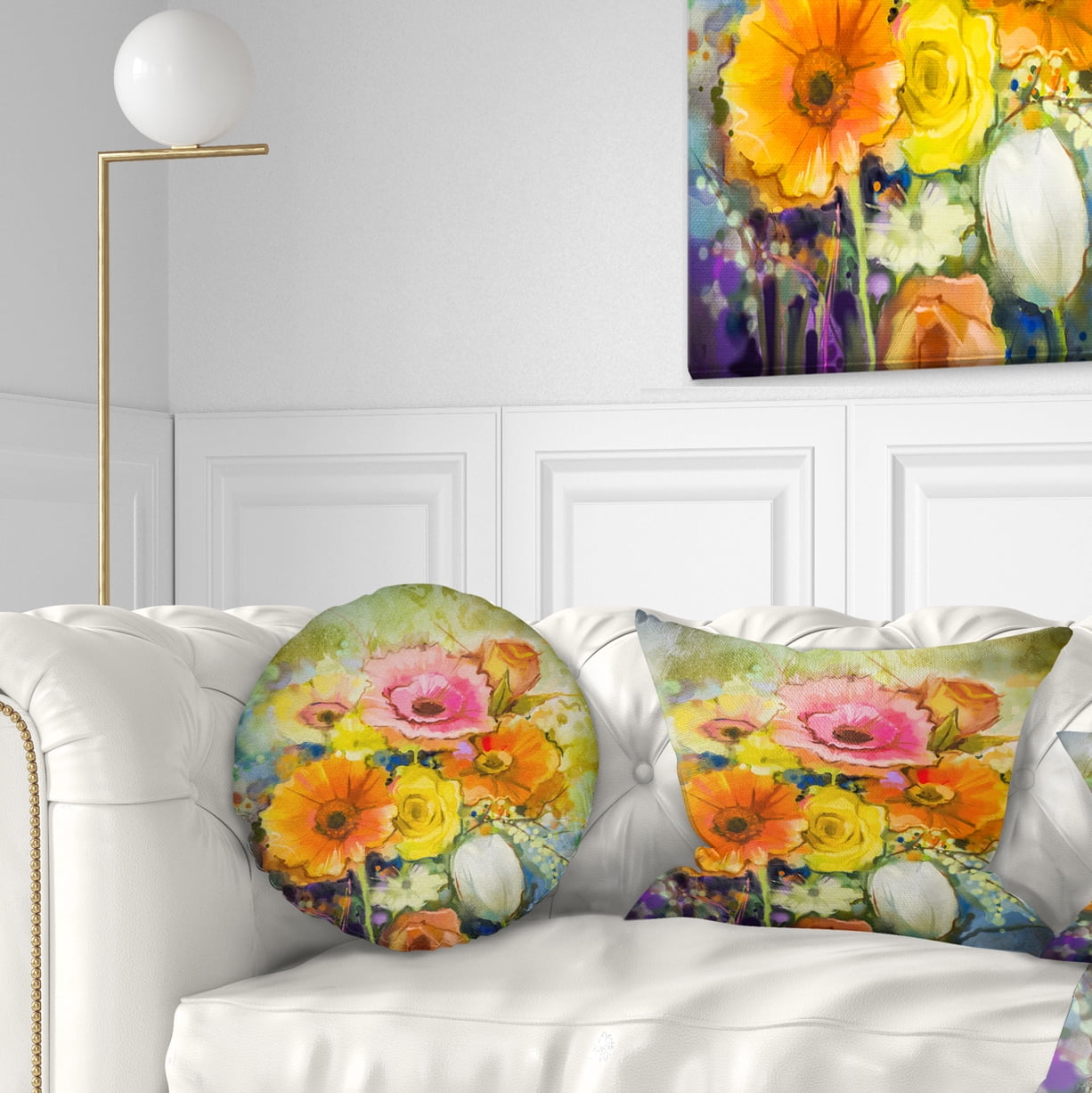 Designart White Gerbera Red Rose and Tulips - Floral Throw Pillow - 12x20