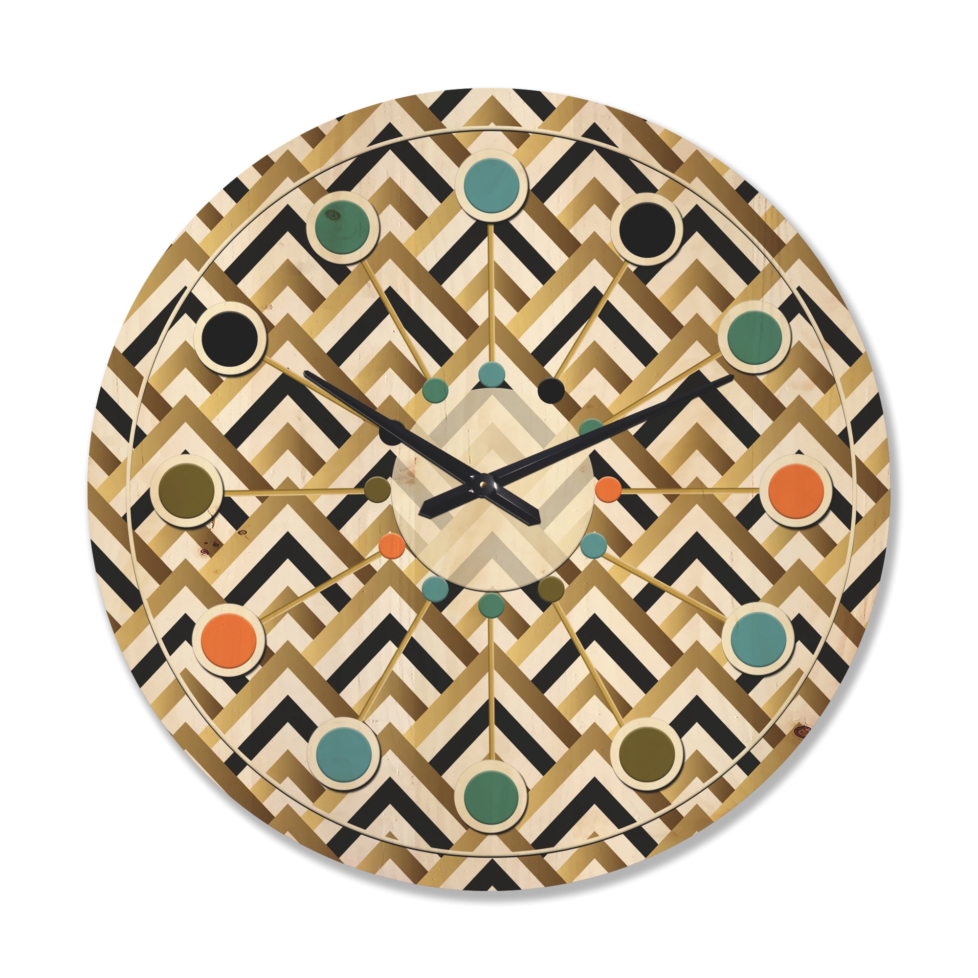 Designart 'White Gold and Black triangle' Mid-Century Modern Wood Wall Clock