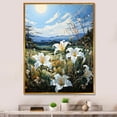thumbnail image 1 of Designart "White Green Lilies landscape Pointillism Dot II" Floral Floater Framed Wall Art Print, 1 of 7