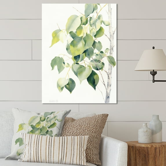 Designart "White Green Minimalism Eucalyptus Essence V Botanical Simplicity III" Floral Metal Wall Decor