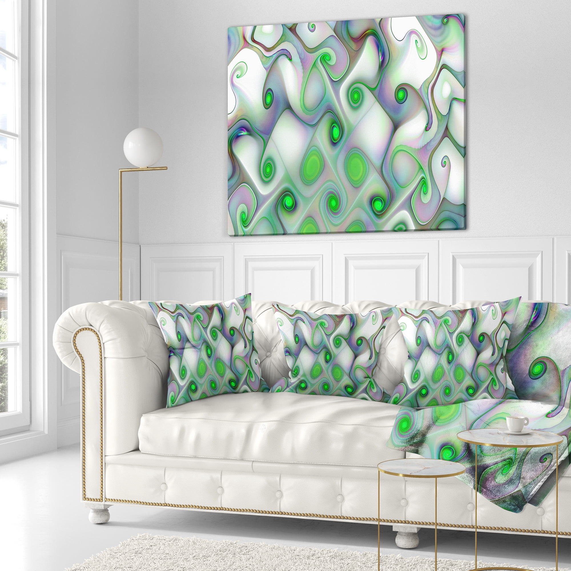 Designart White Green Pattern with Swirls - Abstract Throw Pillow - 18x18