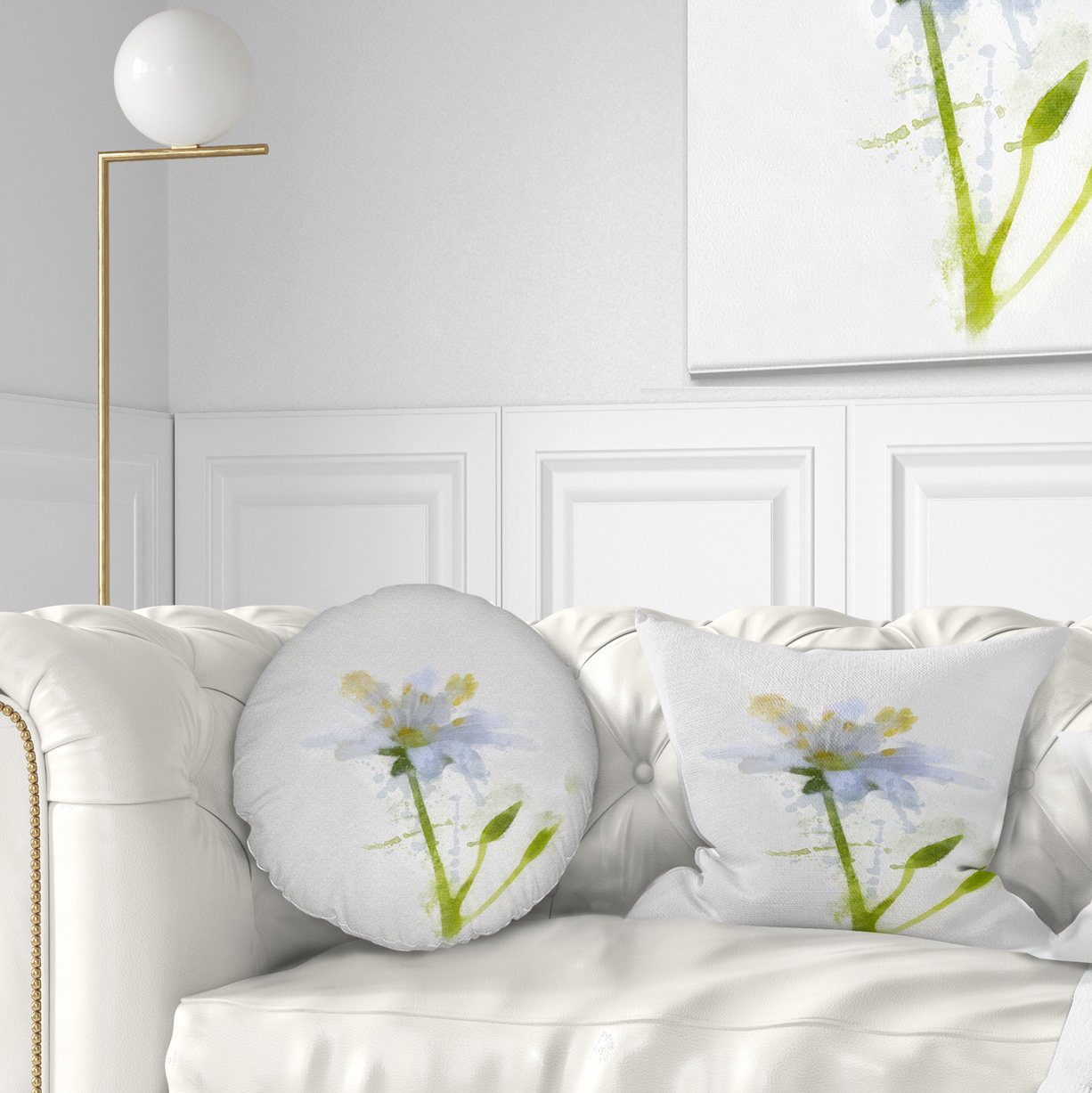 Designart White Green Watercolor Flower Sketch - Floral Throw Pillow - 12x20