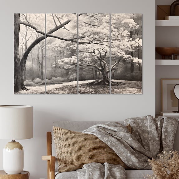 Designart "White Grey Dogwood In Winter Frost-Kissed Beauty" Floral Art Living Room Set