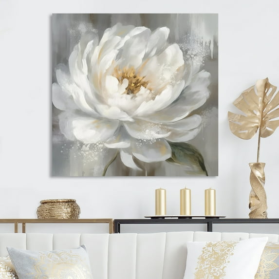 Designart "White Grey Peonies Artistry" Floral Peony Wall Art For Bathroom