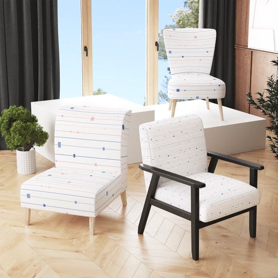 Designart "White Horizontal Striped" Upholstered Patterned Accent Chair and Arm Chair