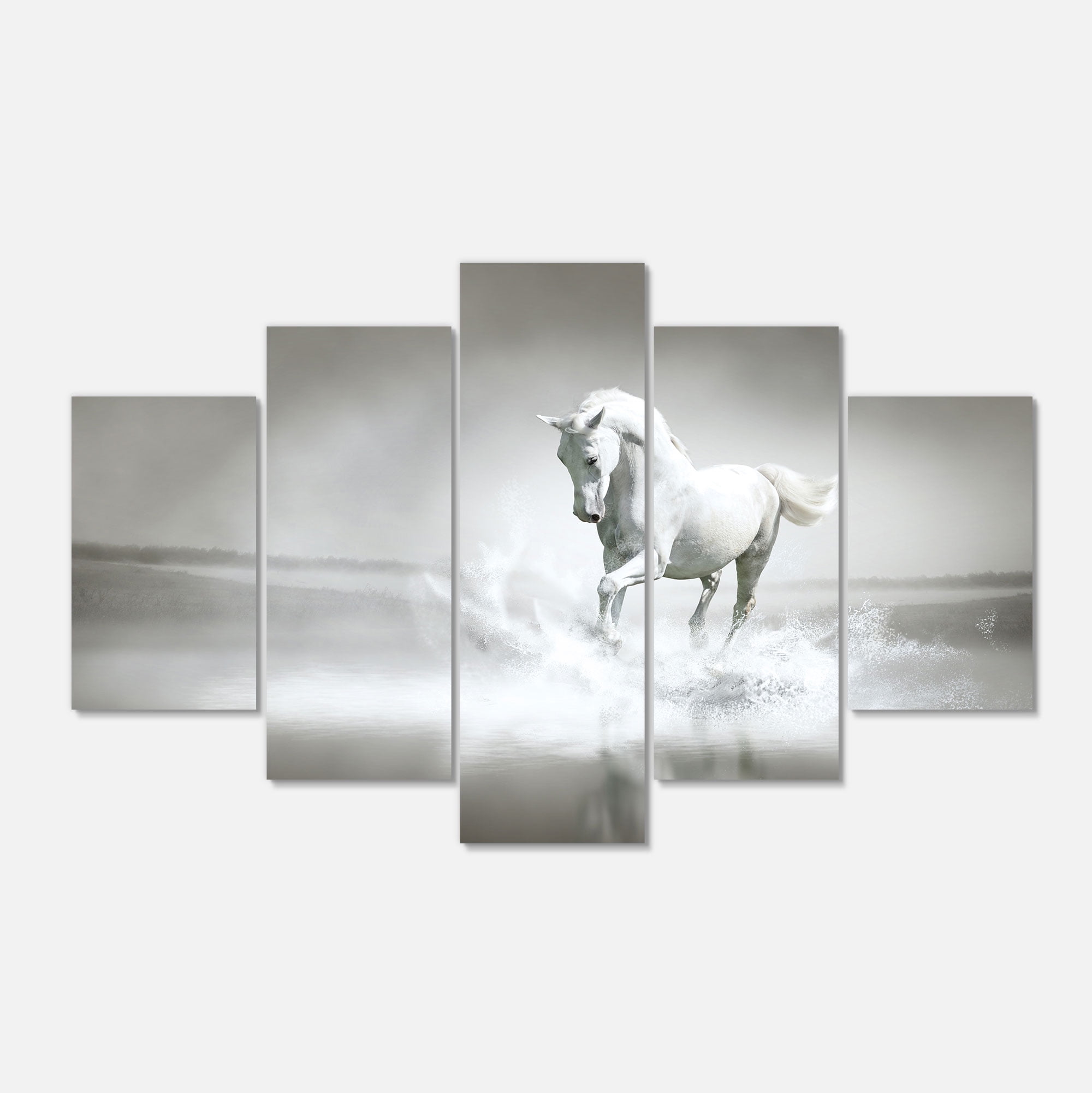 Designart 'White Horse Running in Water ' Animal Canvas Art Print