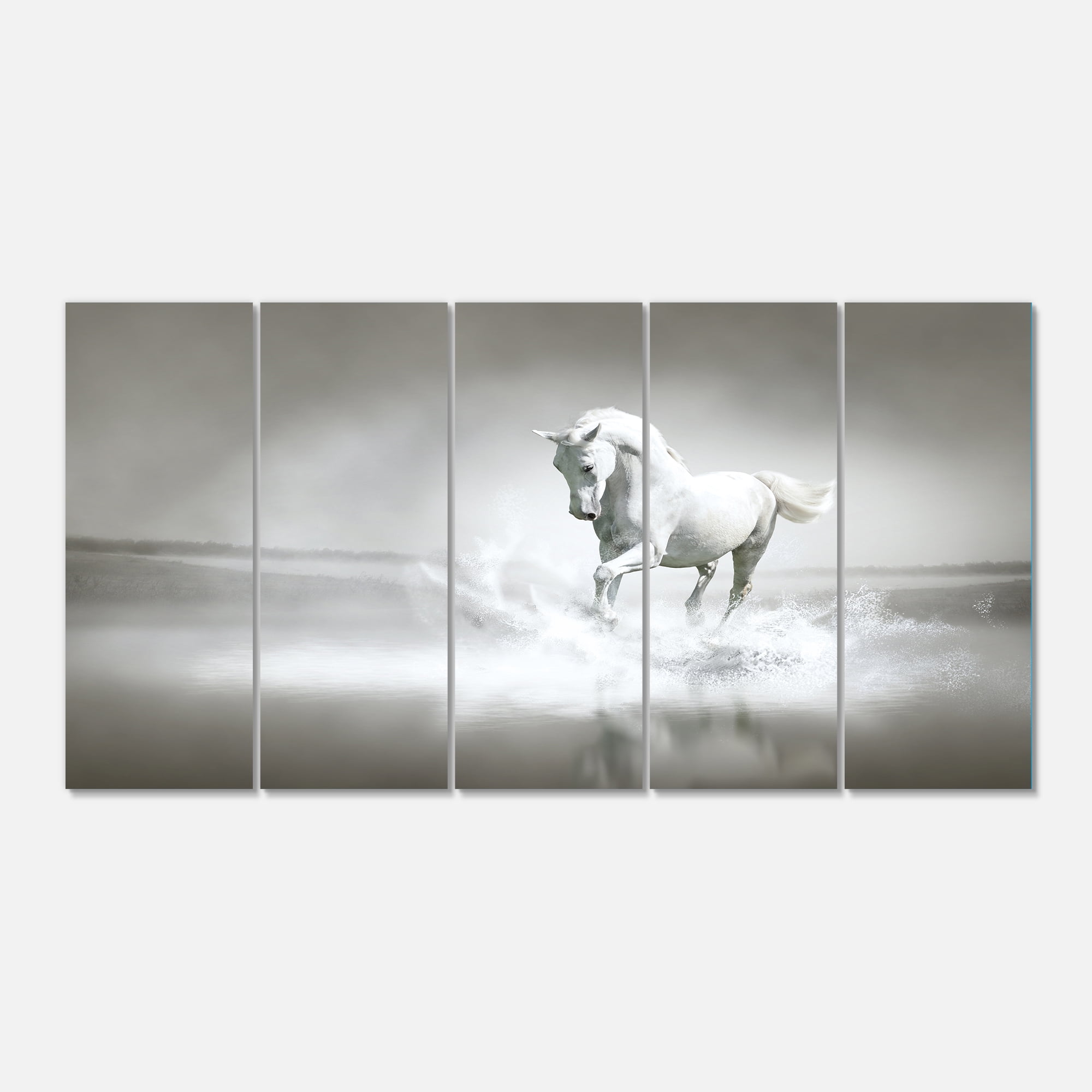Designart 'White Horse Running in Water ' Animal Canvas Art Print