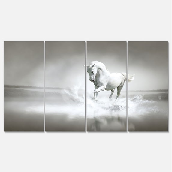 Designart 'White Horse Running in Water ' Animal Canvas Art Print
