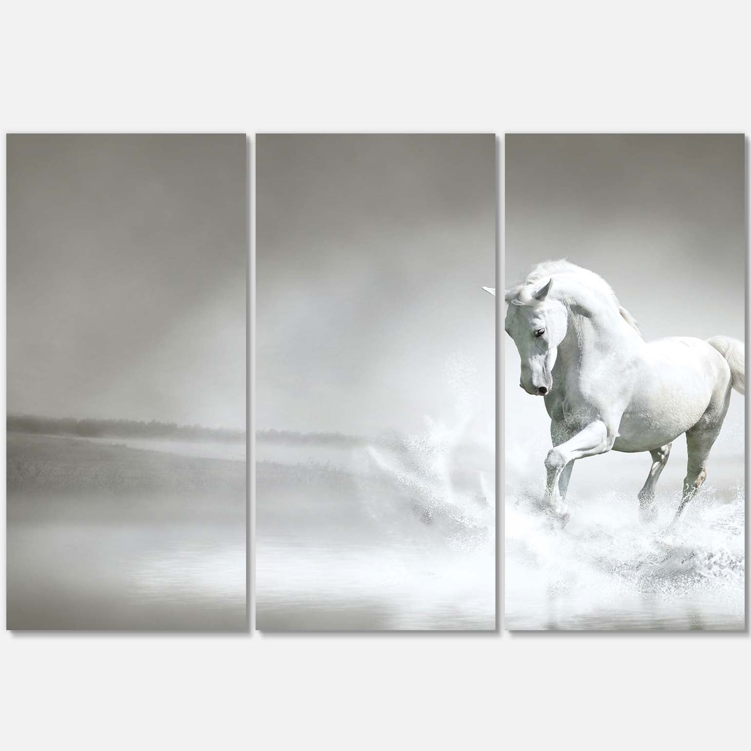 Designart 'White Horse Running in Water ' Animal Canvas Art Print