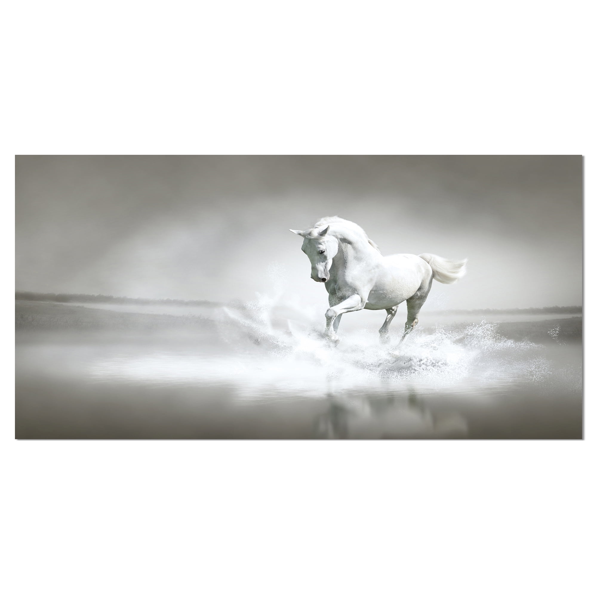 Designart 'White Horse Running in Water ' Animal Canvas Art Print