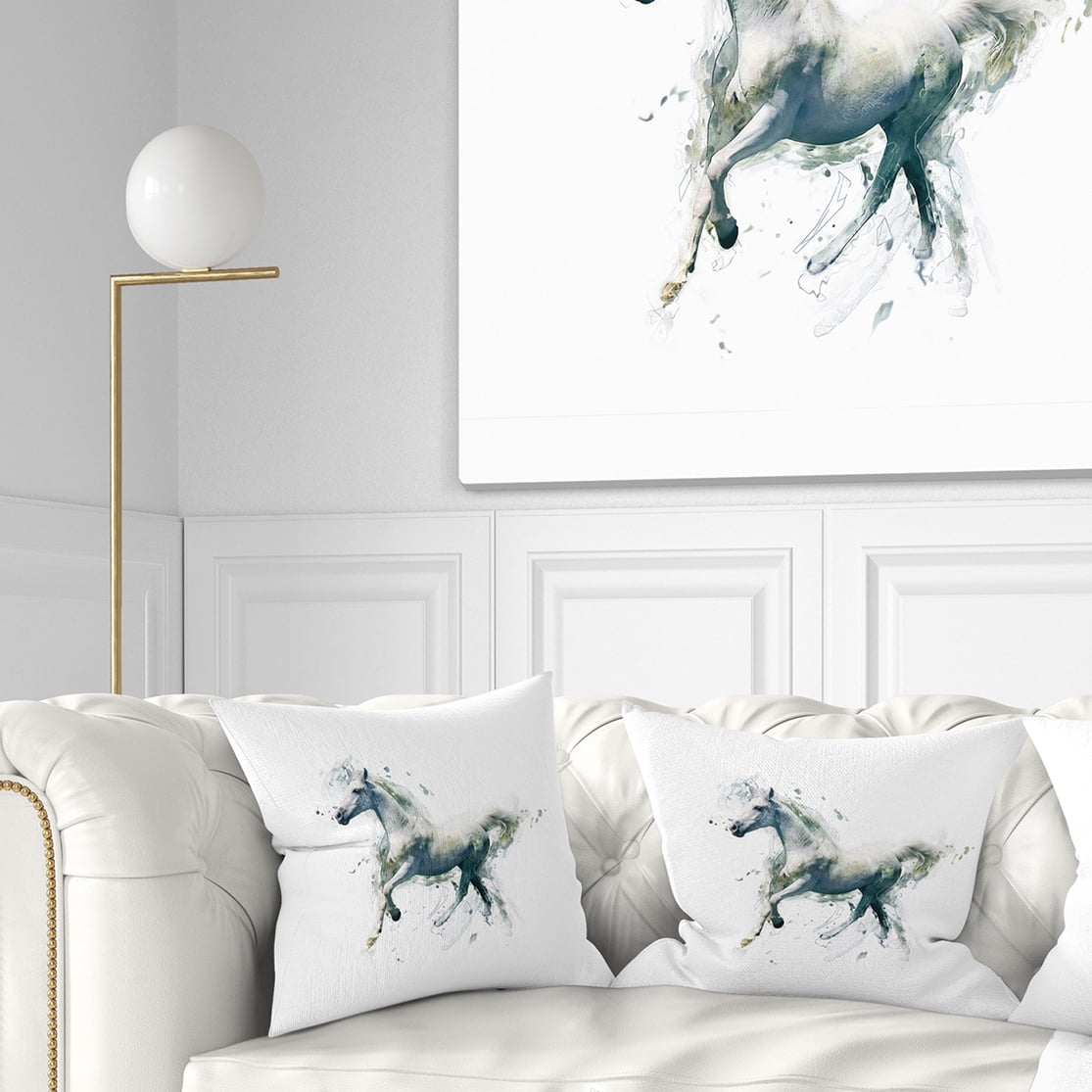 Designart White Horse in Motion on White - Animal Throw Pillow - 16x16