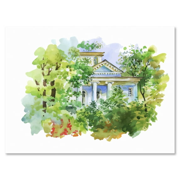 Designart ' White House In The Green Woods ' Traditional Canvas Wall Art Print