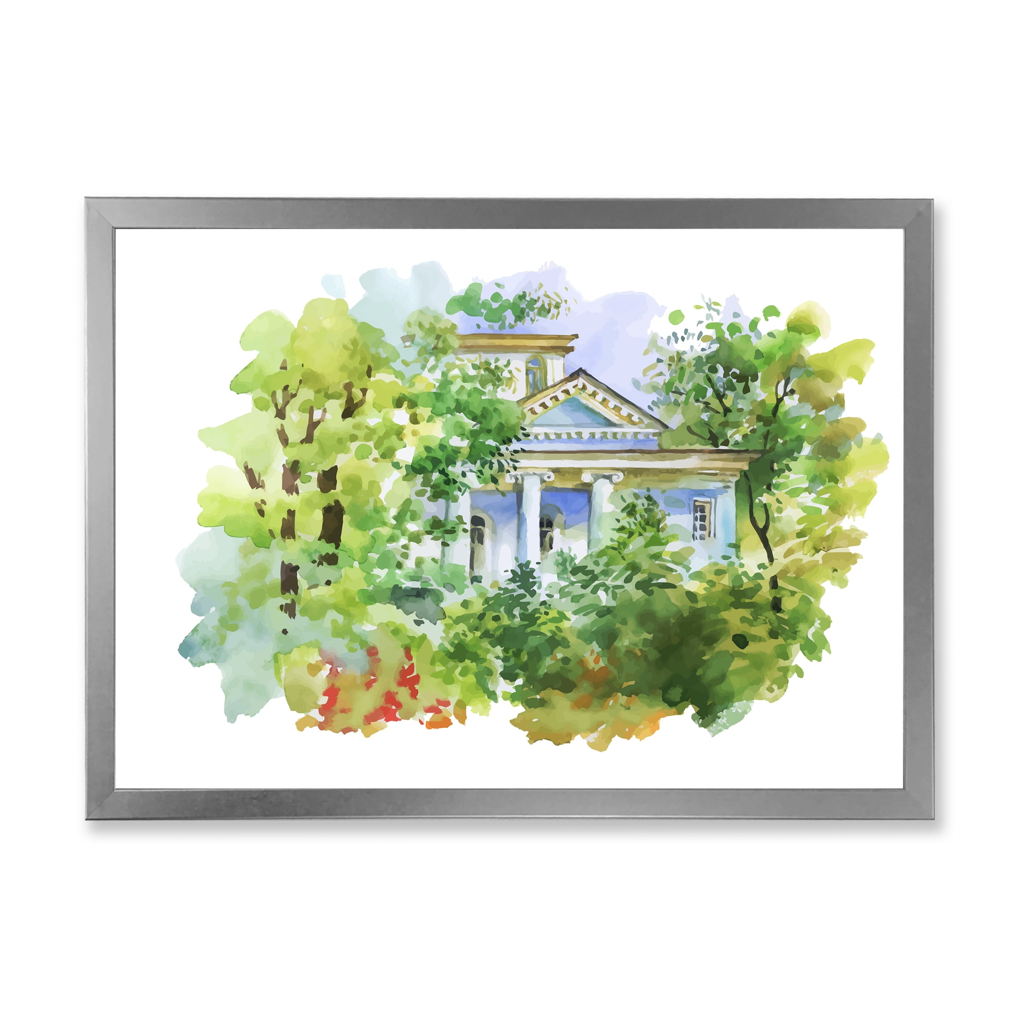Designart 'White House In The Green Woods' Traditional Framed Art Print